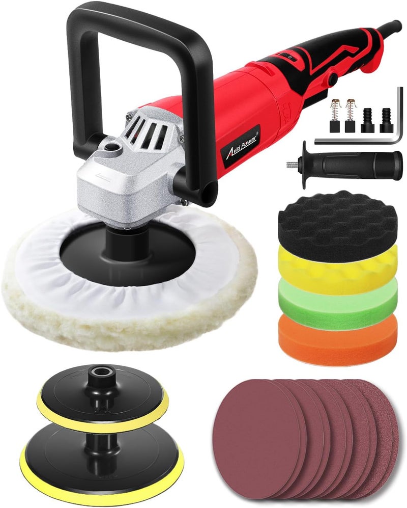 AVID POWER Car Buffer Polisher, 1200W 7 Inch/6 Inch Rotary Buffer Waxer, 6 Variable Speed 1600-3500 RPM, Detachable Handle & Side Handle for Car Detailing, Boat Sanding, Polishing and Waxing - Image 1